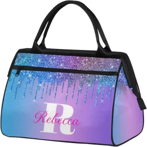 Custom Name Sports Duffel Bag Personalized Dance Gym Bag for Women Men Overnight Weekender Travel Duffel Bags Lightweight 15.2in, Multi Blue