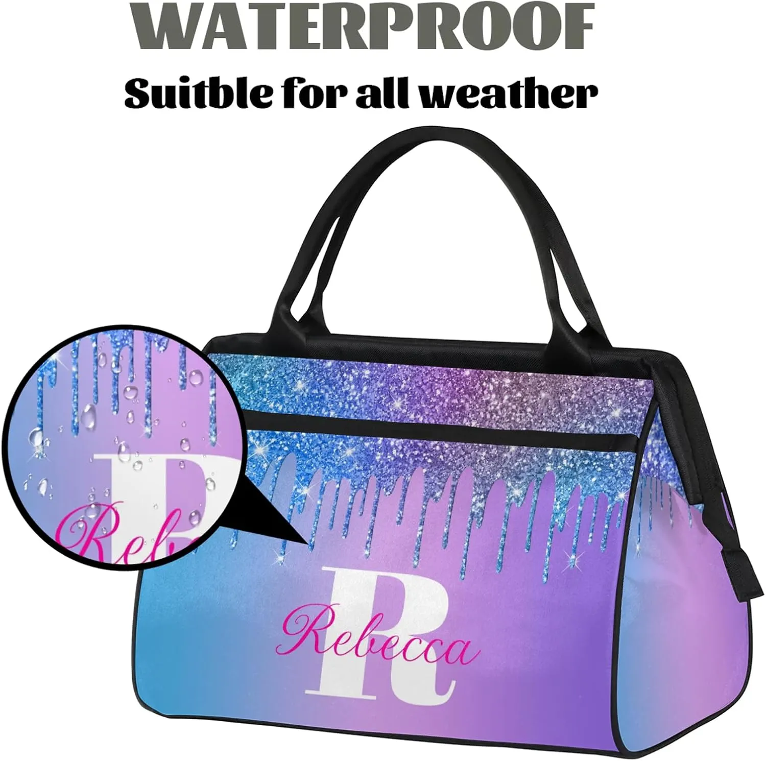 Custom Name Sports Duffel Bag Personalized Dance Gym Bag for Women Men Overnight Weekender Travel Duffel Bags Lightweight 15.2in, Multi Blue