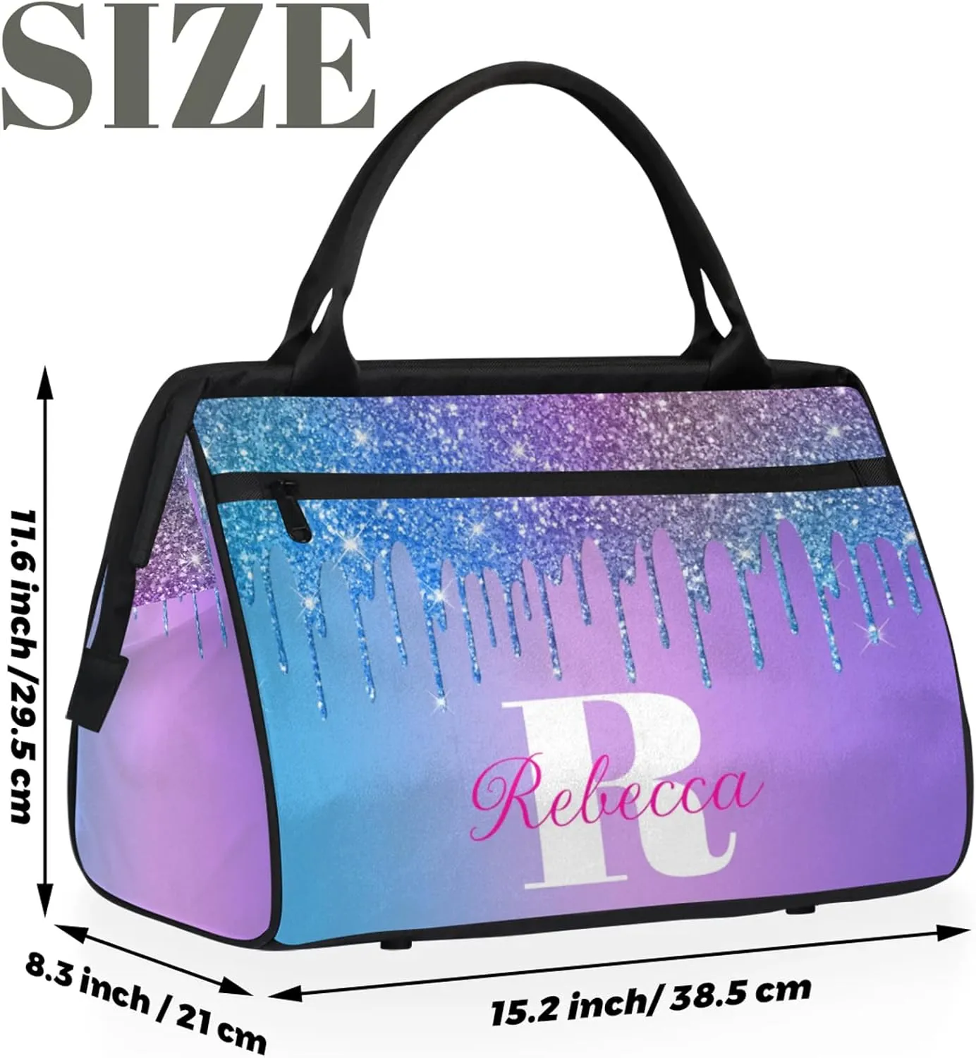 Custom Name Sports Duffel Bag Personalized Dance Gym Bag for Women Men Overnight Weekender Travel Duffel Bags Lightweight 15.2in, Multi Blue