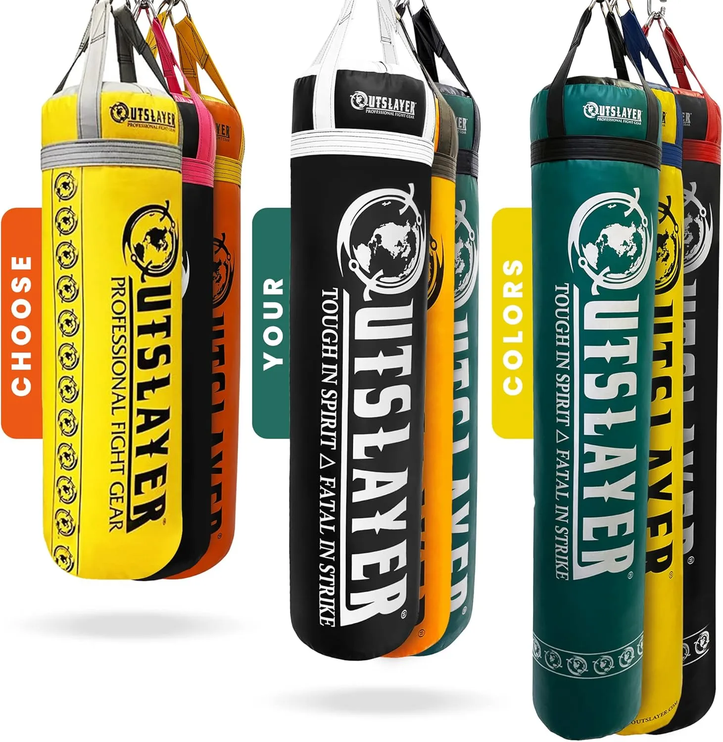 Custom Outslayer Punching Bag - Choose Color and Size (Muay Thai 6ft 130 lbs, Filled)
