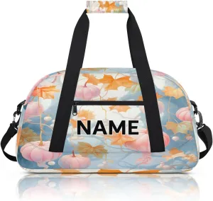 Custom Pumpkin Autumn Small Gym Bag 18 inch for Women Men Personalized Fall Carry On Overnight Weekender Bag for Travel Work Dance Sport
