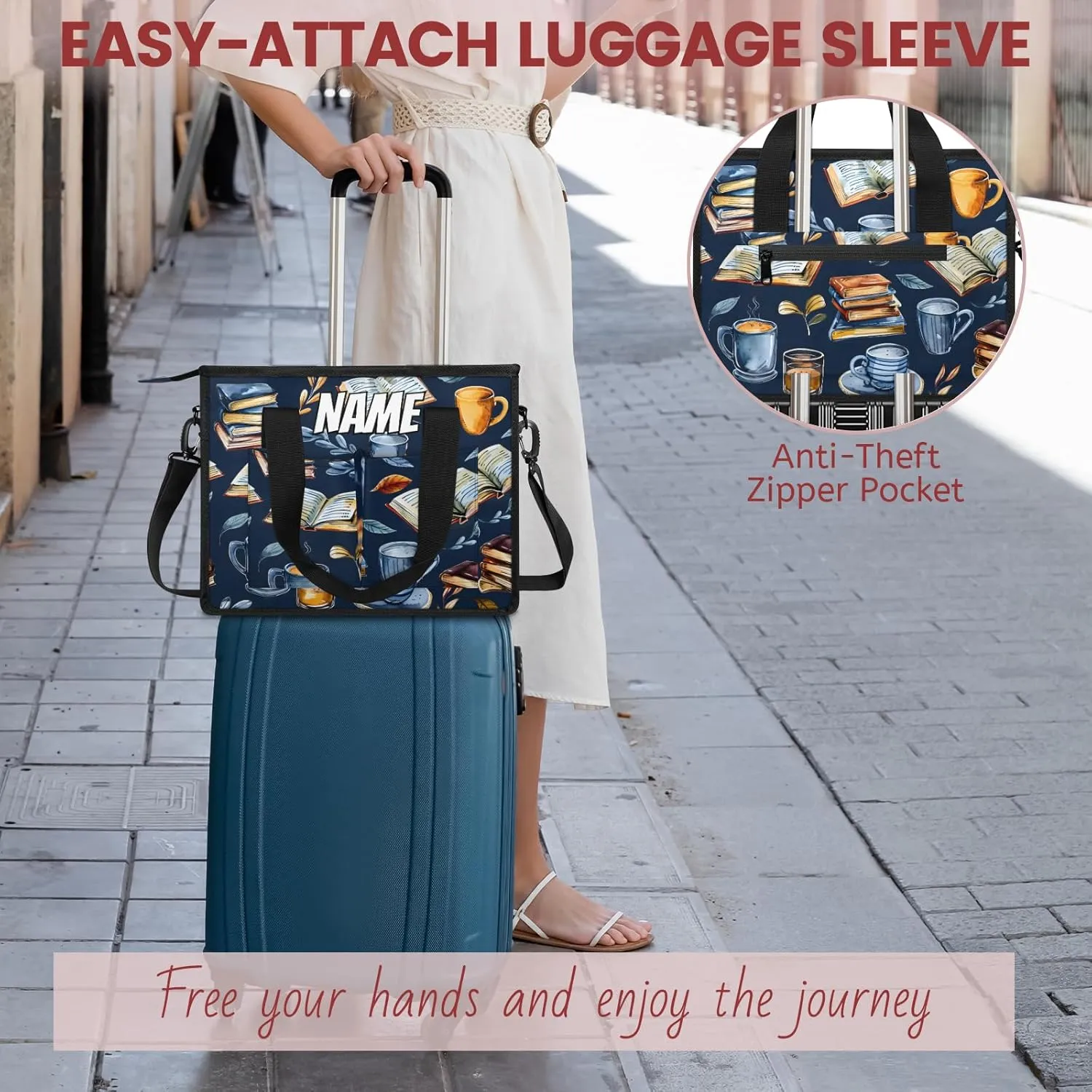 Custom Retro Coffee Book Travel Duffle Bags for Women Weekender Overnight Library Theme Carry on Tote for Airplanes Business Hospital Gym with Toiletry Bag 3Pcs Set