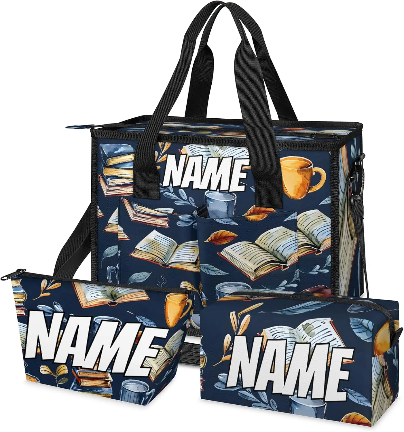 Custom Retro Coffee Book Travel Duffle Bags for Women Weekender Overnight Library Theme Carry on Tote for Airplanes Business Hospital Gym with Toiletry Bag 3Pcs Set
