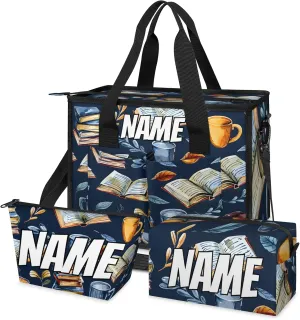 Custom Retro Coffee Book Travel Duffle Bags for Women Weekender Overnight Library Theme Carry on Tote for Airplanes Business Hospital Gym with Toiletry Bag 3Pcs Set