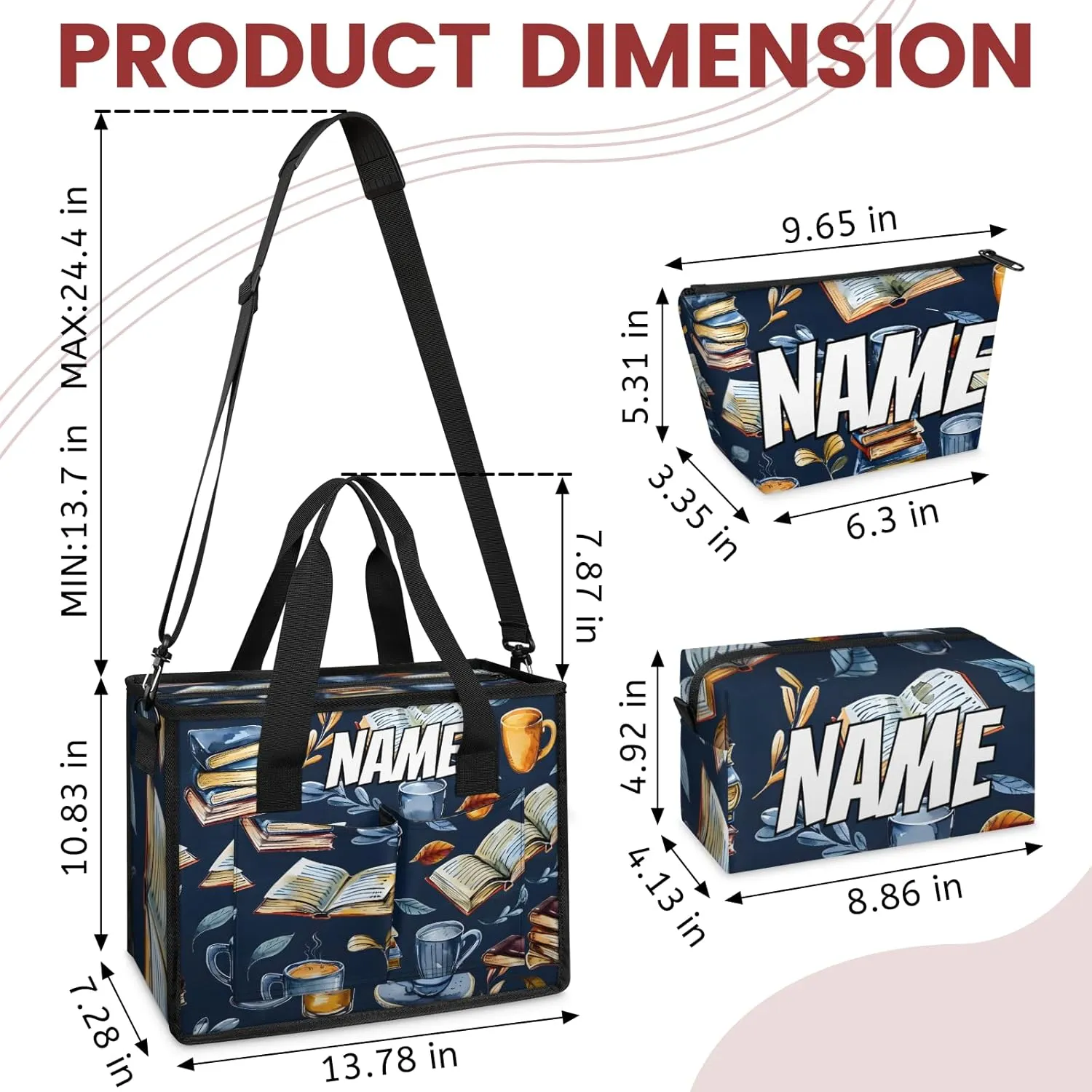 Custom Retro Coffee Book Travel Duffle Bags for Women Weekender Overnight Library Theme Carry on Tote for Airplanes Business Hospital Gym with Toiletry Bag 3Pcs Set
