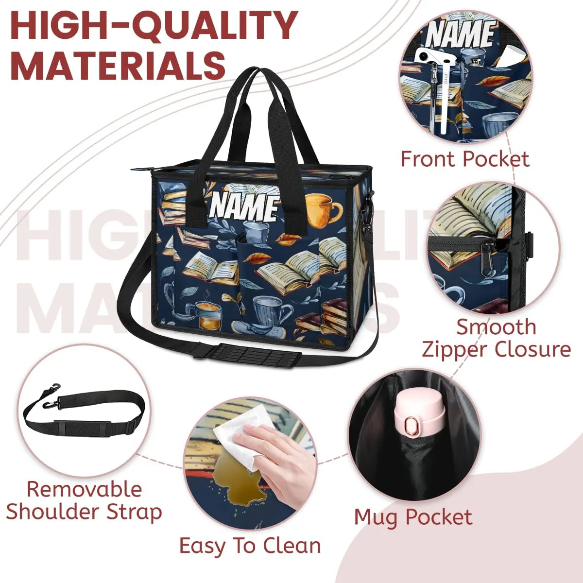 Custom Retro Coffee Book Travel Duffle Bags for Women Weekender Overnight Library Theme Carry on Tote for Airplanes Business Hospital Gym with Toiletry Bag 3Pcs Set