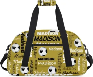 Custom Soccer Gym Bag Duffel Bag for Women Men, Personalized Name Travel Sport Bags Customized Footballs Bag, Brown