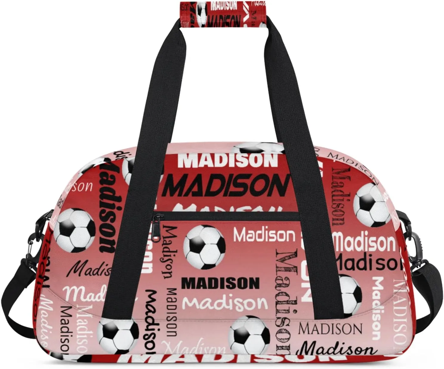 Custom Soccer Gym Bag Duffel Bag for Women Men, Personalized Name Travel Sport Bags Customized Footballs Bag, Deep Red Gradient