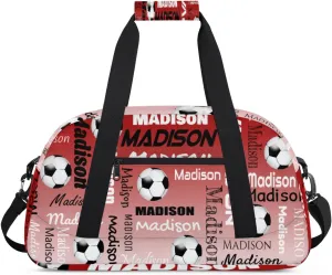 Custom Soccer Gym Bag Duffel Bag for Women Men, Personalized Name Travel Sport Bags Customized Footballs Bag, Deep Red Gradient