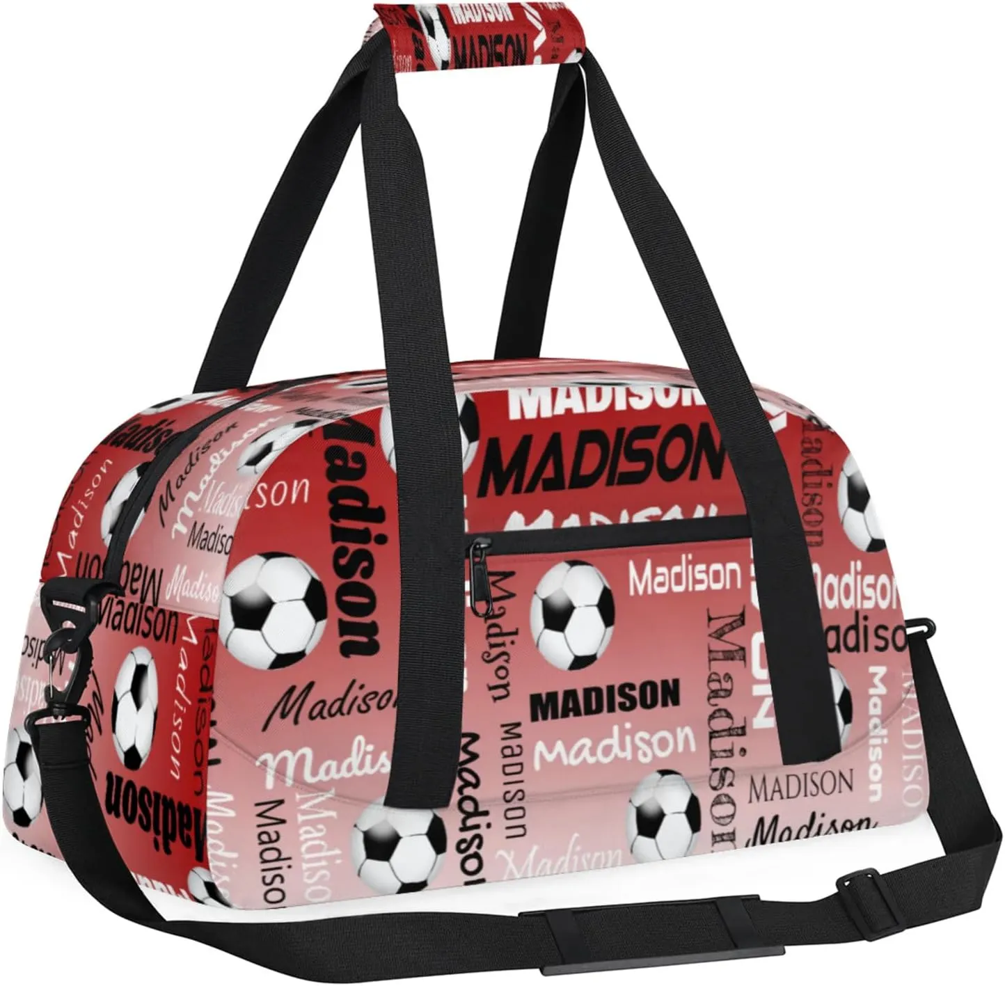 Custom Soccer Gym Bag Duffel Bag for Women Men, Personalized Name Travel Sport Bags Customized Footballs Bag, Deep Red Gradient
