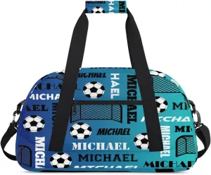 Custom Soccer Gym Duffel Bag with Name, Personalized Name Sport Bag Overnight Bags Custom Travel Weekender Bag for Women Men, Blue