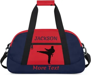 Custom Sport Duffel Bag for Boys, Personalized Kids Gym Bag, Overnight Weekender Bags for Teens, Travel Duffle Bag for Girls, Navy Blue Martial Arts Male