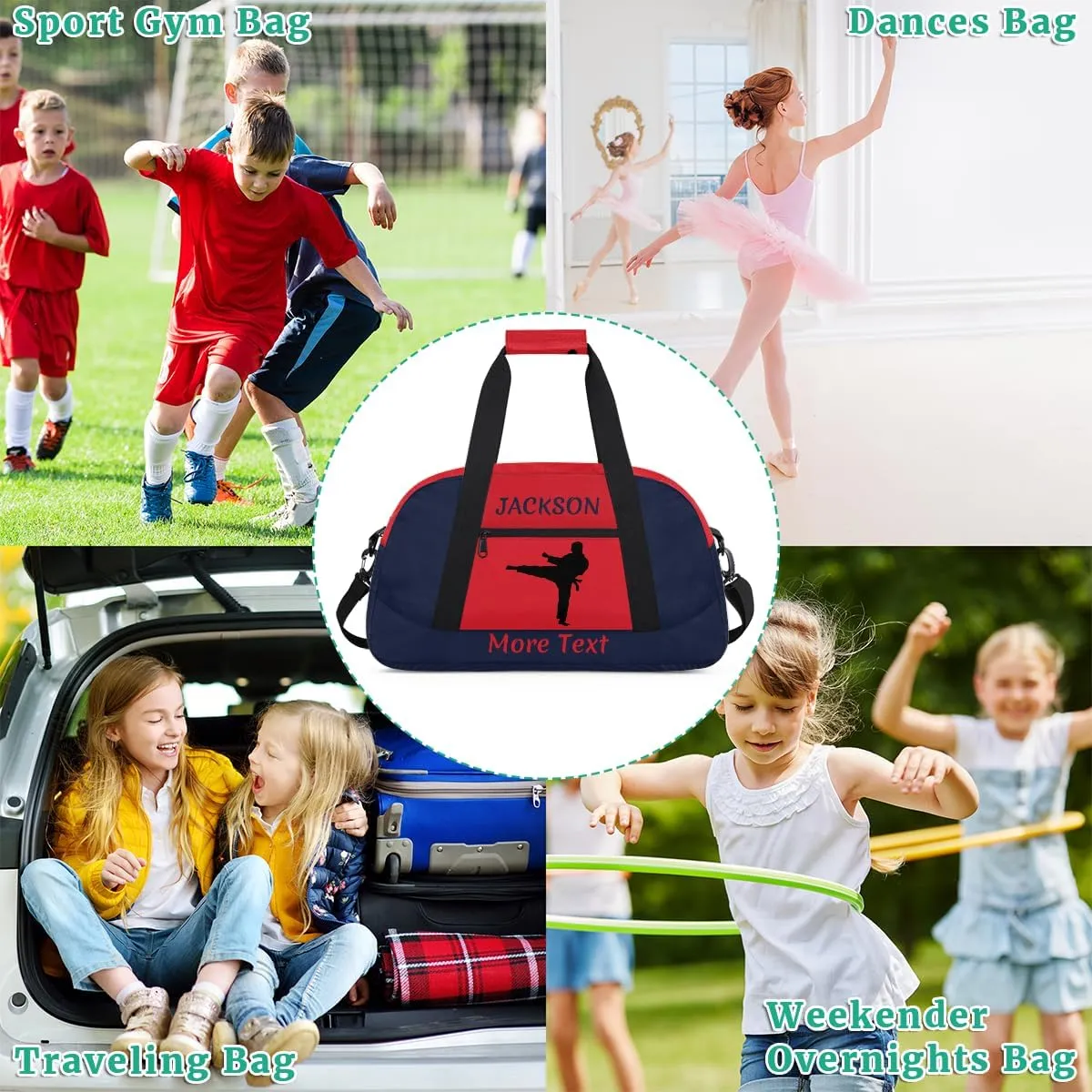 Custom Sport Duffel Bag for Boys, Personalized Kids Gym Bag, Overnight Weekender Bags for Teens, Travel Duffle Bag for Girls, Navy Blue Martial Arts Male
