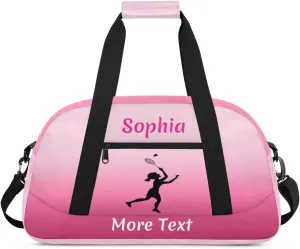 Custom Sport Duffel Bag for Girls, Personalized Kids Gym Bag, Overnight Weekender Bags for Teens, Travel Duffle Bag for Girls, Deeppink Badminton
