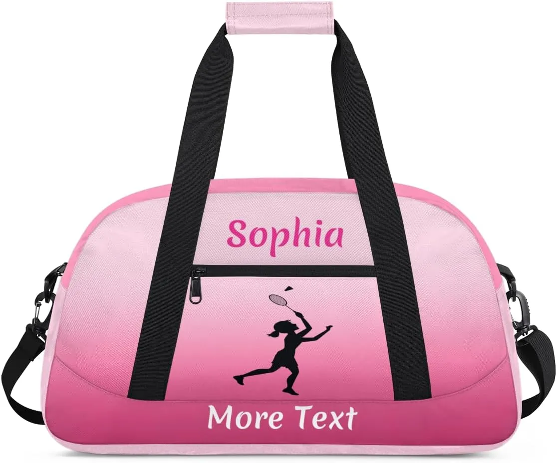 Custom Sport Duffel Bag for Girls, Personalized Kids Gym Bag, Overnight Weekender Bags for Teens, Travel Duffle Bag for Girls, Deeppink Badminton