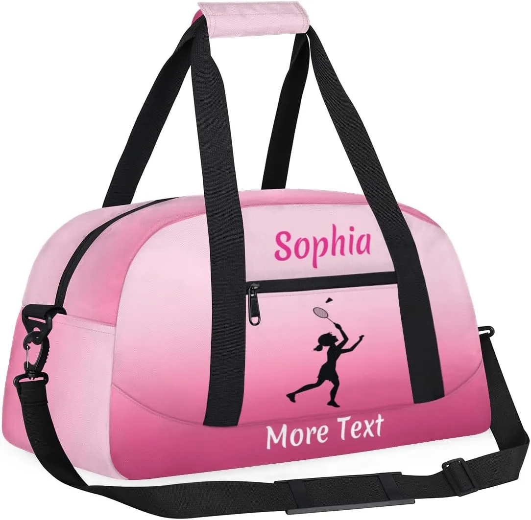 Custom Sport Duffel Bag for Girls, Personalized Kids Gym Bag, Overnight Weekender Bags for Teens, Travel Duffle Bag for Girls, Deeppink Badminton