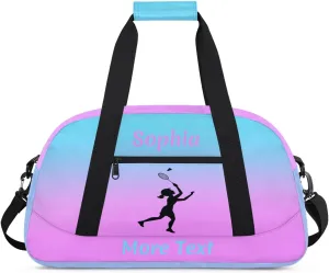 Custom Sport Duffel Bag for Girls, Personalized Kids Gym Bag, Overnight Weekender Bags for Teens, Travel Duffle Bag for Girls, Pink Badminton