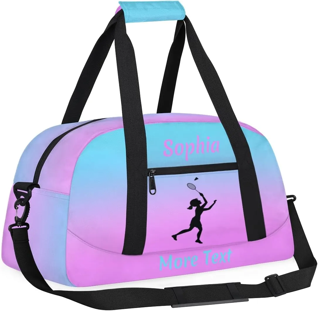 Custom Sport Duffel Bag for Girls, Personalized Kids Gym Bag, Overnight Weekender Bags for Teens, Travel Duffle Bag for Girls, Pink Badminton