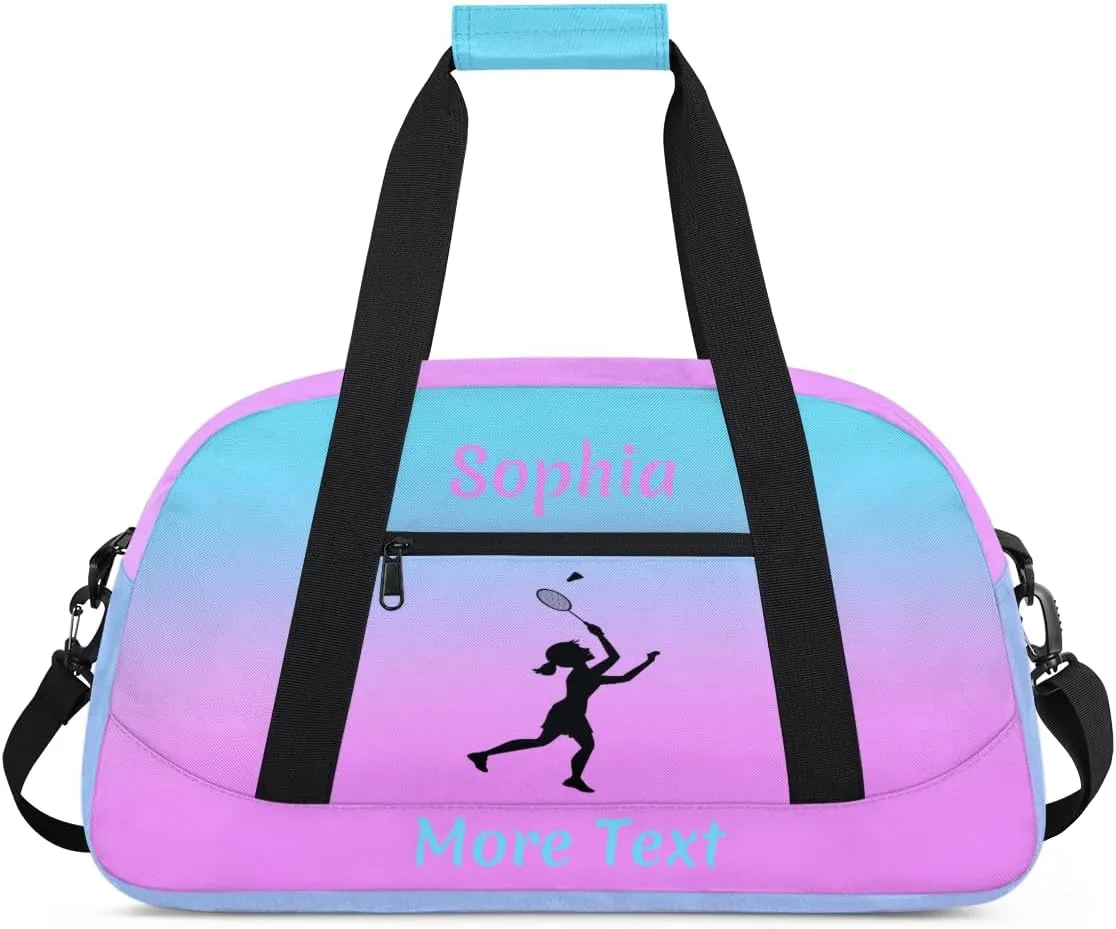 Custom Sport Duffel Bag for Girls, Personalized Kids Gym Bag, Overnight Weekender Bags for Teens, Travel Duffle Bag for Girls, Pink Badminton