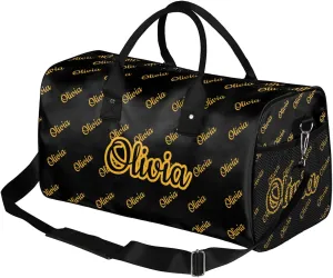 Custom Sport Duffel Bags Personalized Travel Overnight Bag Waterproof Customized Dance Bag Lightweight Carry-On Tote for Women Men 17.4in, Black Yellow