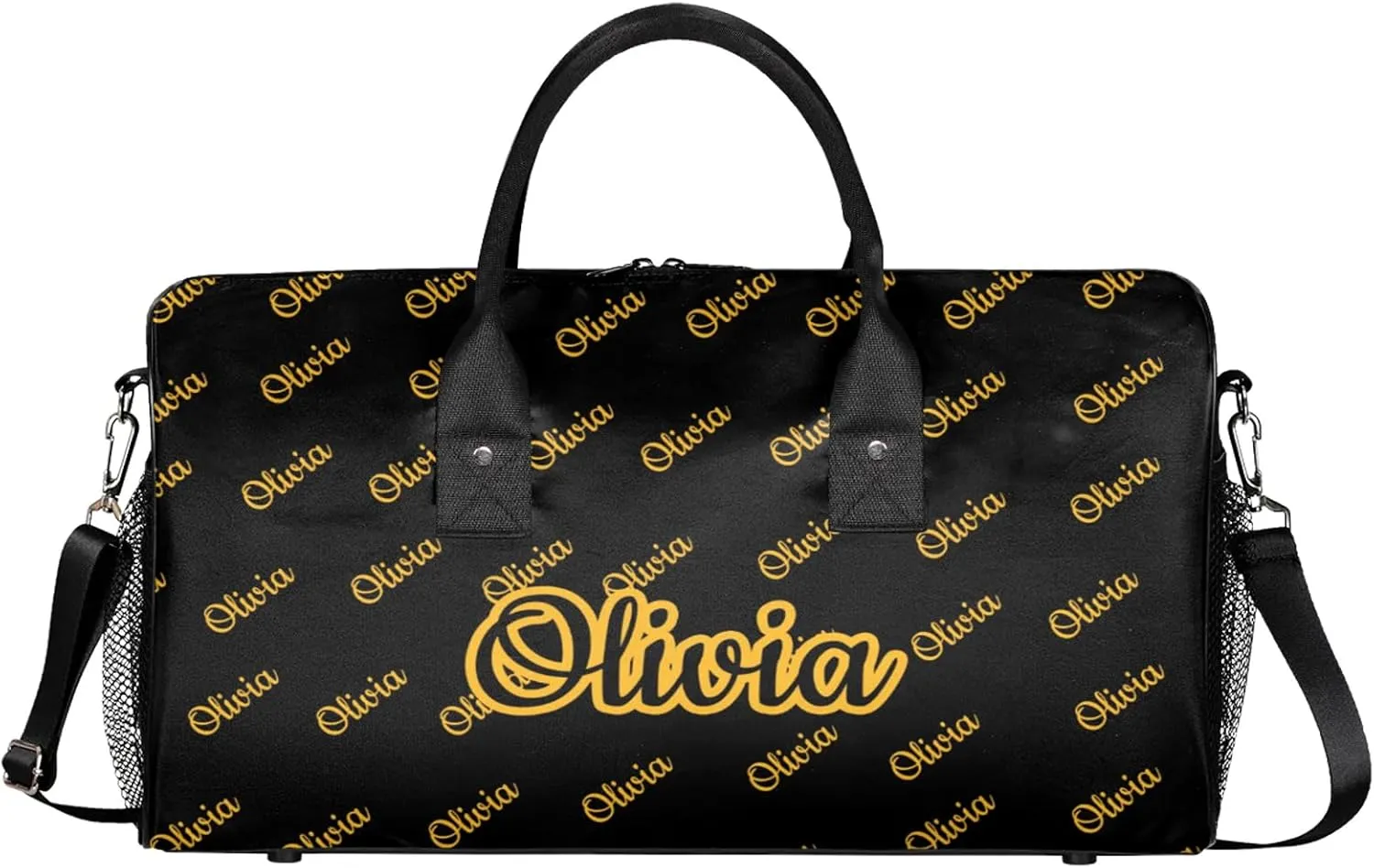 Custom Sport Duffel Bags Personalized Travel Overnight Bag Waterproof Customized Dance Bag Lightweight Carry-On Tote for Women Men 17.4in, Black Yellow