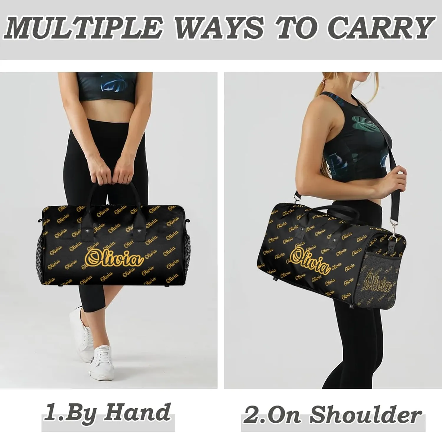 Custom Sport Duffel Bags Personalized Travel Overnight Bag Waterproof Customized Dance Bag Lightweight Carry-On Tote for Women Men 17.4in, Black Yellow
