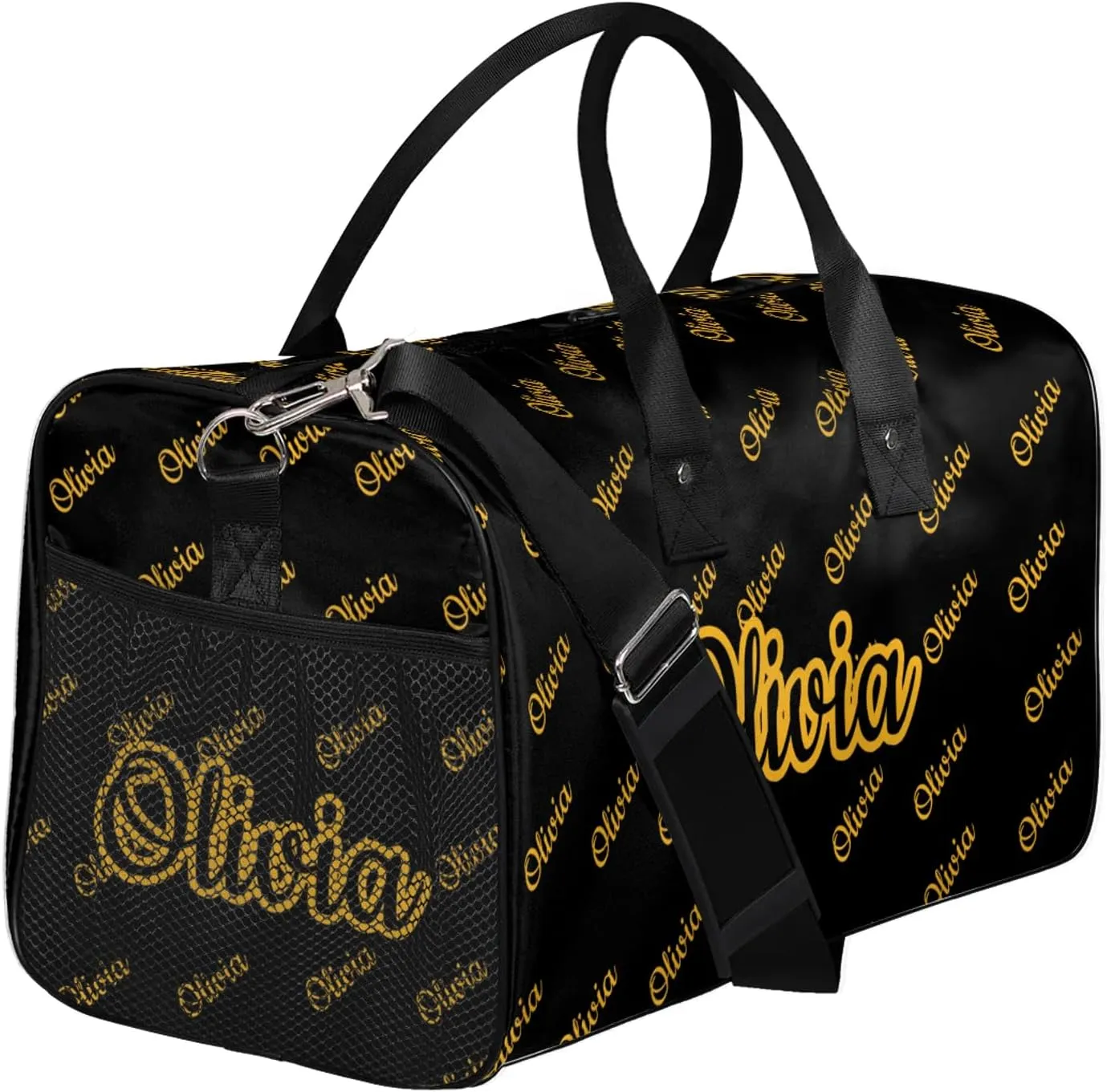 Custom Sport Duffel Bags Personalized Travel Overnight Bag Waterproof Customized Dance Bag Lightweight Carry-On Tote for Women Men 17.4in, Black Yellow