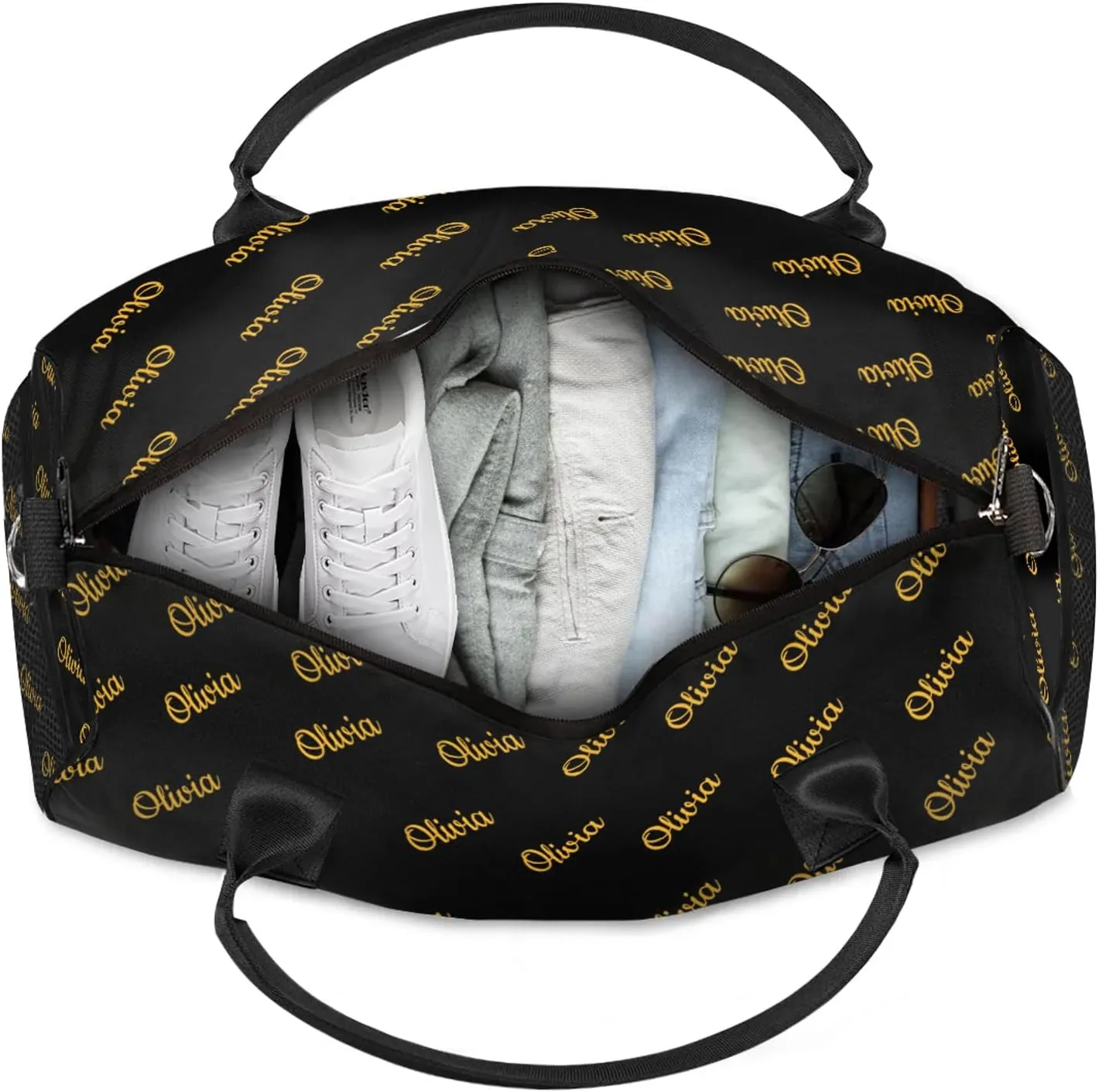 Custom Sport Duffel Bags Personalized Travel Overnight Bag Waterproof Customized Dance Bag Lightweight Carry-On Tote for Women Men 17.4in, Black Yellow