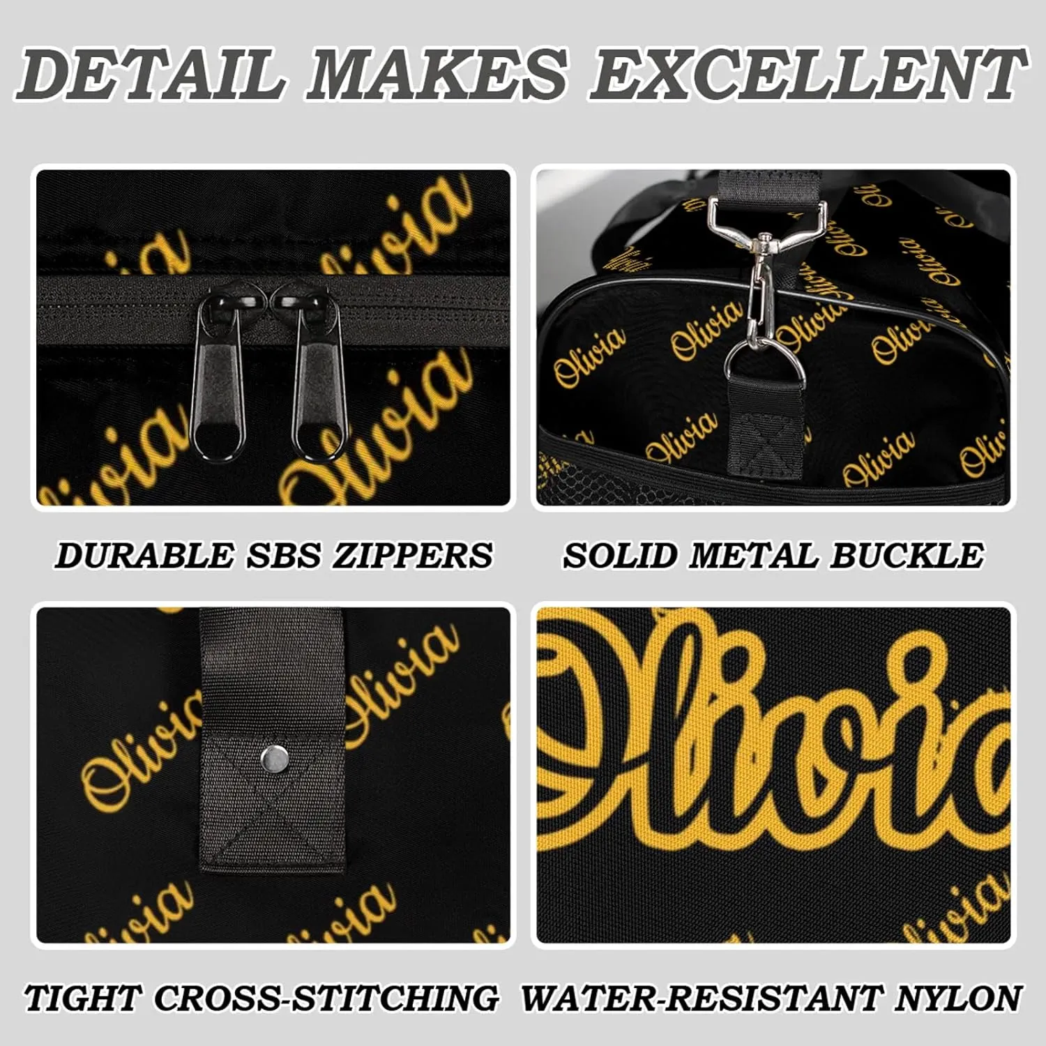 Custom Sport Duffel Bags Personalized Travel Overnight Bag Waterproof Customized Dance Bag Lightweight Carry-On Tote for Women Men 17.4in, Black Yellow