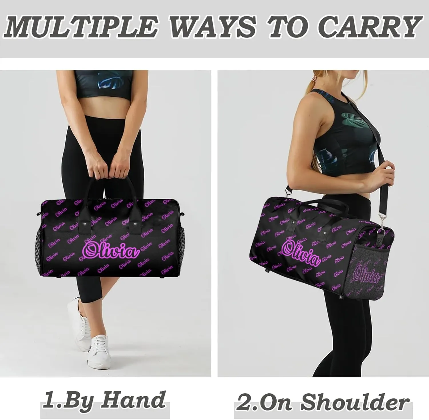 Custom Sport Duffel Bags Personalized Travel Overnight Bag Waterproof Customized Dance Bag Lightweight Carry-On Tote for Women Men 17.4in, Black