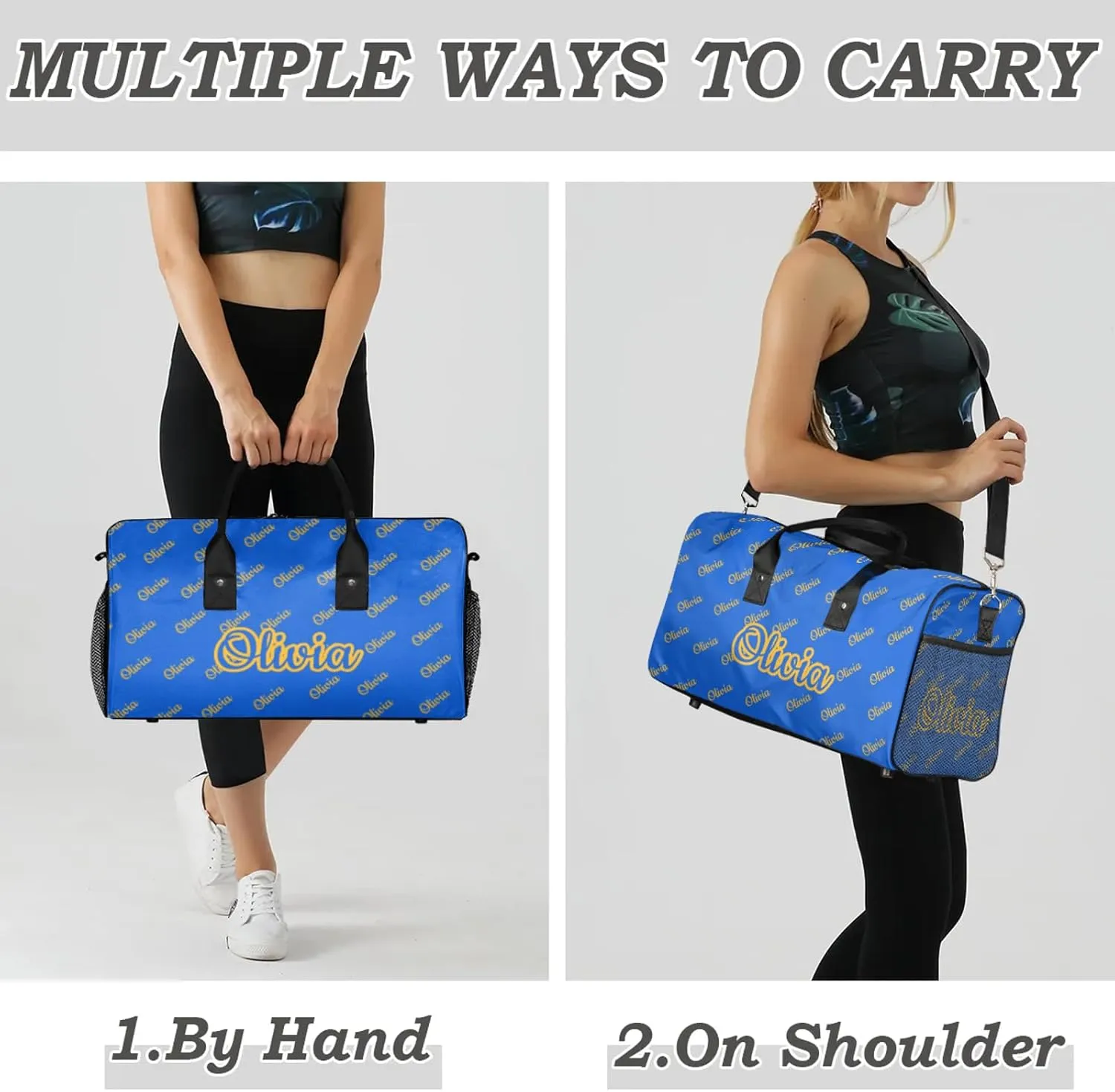 Custom Sport Duffel Bags Personalized Travel Overnight Bag Waterproof Customized Dance Bag Lightweight Carry-On Tote for Women Men 17.4in, Blue Yellow