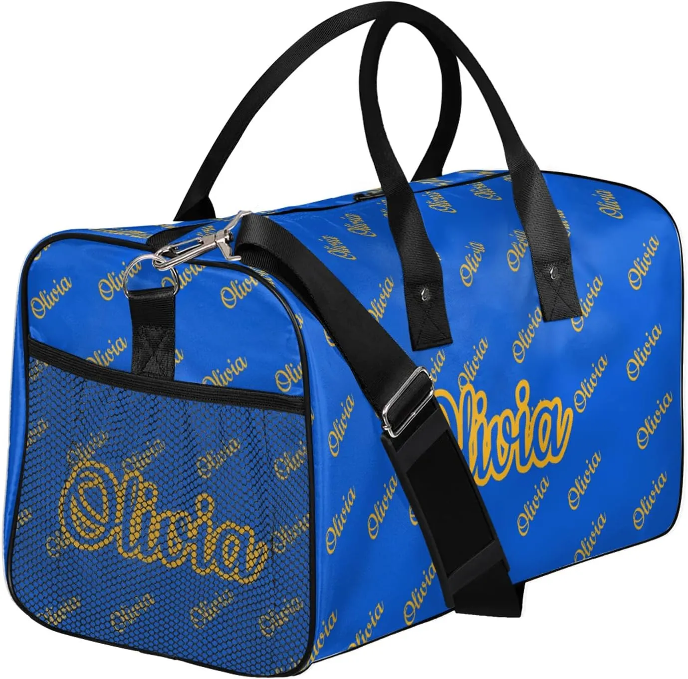 Custom Sport Duffel Bags Personalized Travel Overnight Bag Waterproof Customized Dance Bag Lightweight Carry-On Tote for Women Men 17.4in, Blue Yellow