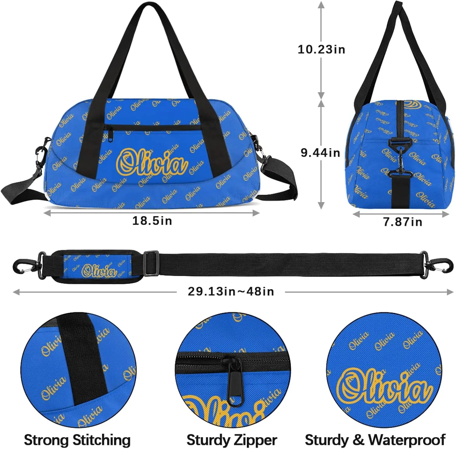 Custom Sport Duffel Bags Personalized Travel Overnight Bag Waterproof Dance Bag Lightweight Carry-On Tote for Women Men 18.5in, Blue Yellow