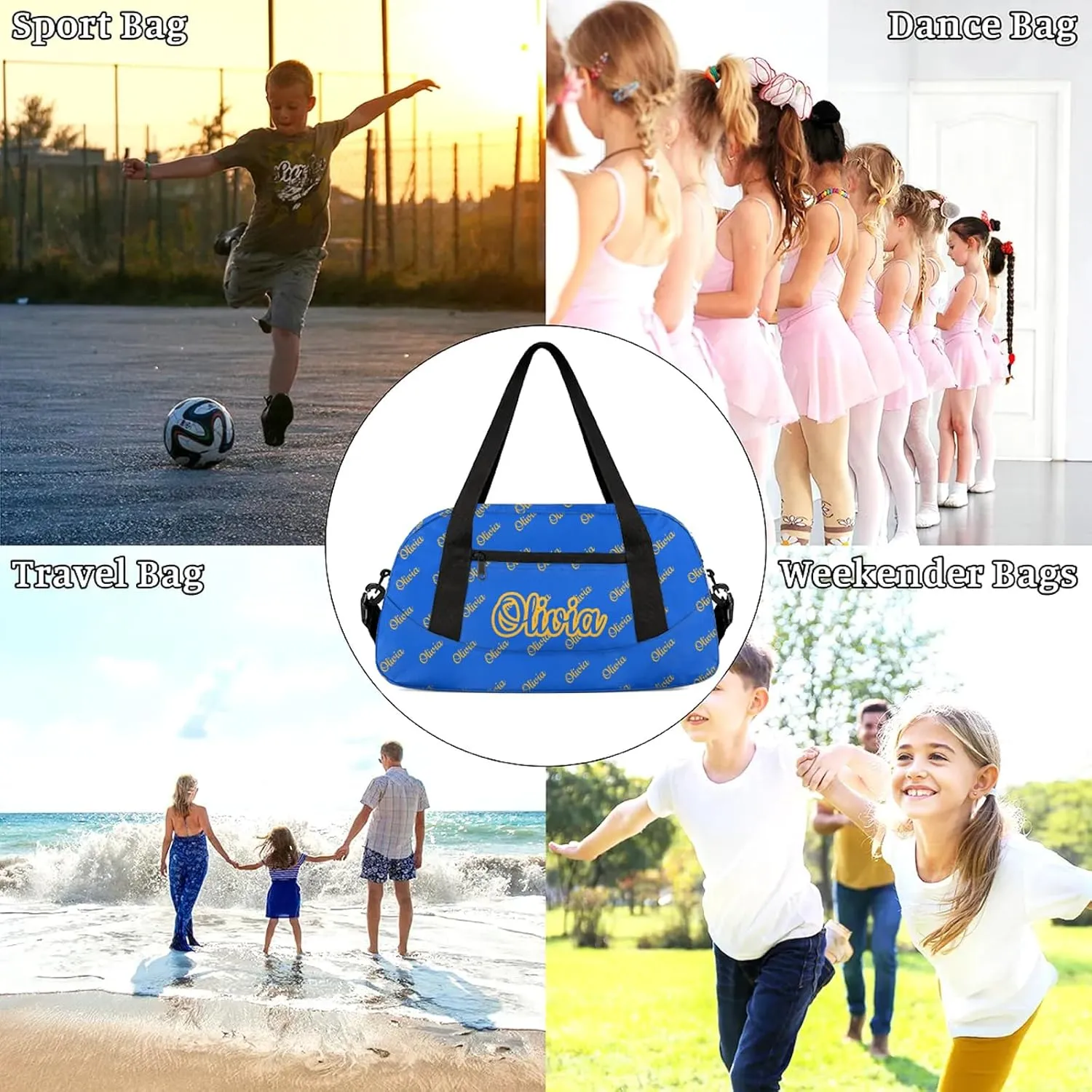 Custom Sport Duffel Bags Personalized Travel Overnight Bag Waterproof Dance Bag Lightweight Carry-On Tote for Women Men 18.5in, Blue Yellow