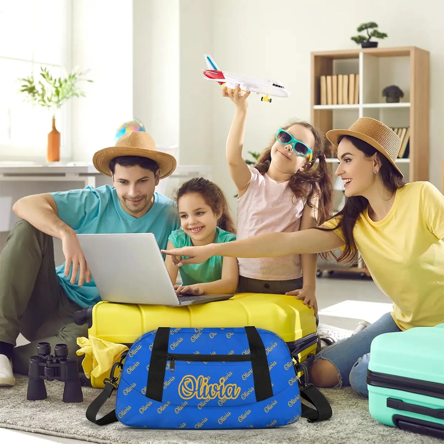 Custom Sport Duffel Bags Personalized Travel Overnight Bag Waterproof Dance Bag Lightweight Carry-On Tote for Women Men 18.5in, Blue Yellow