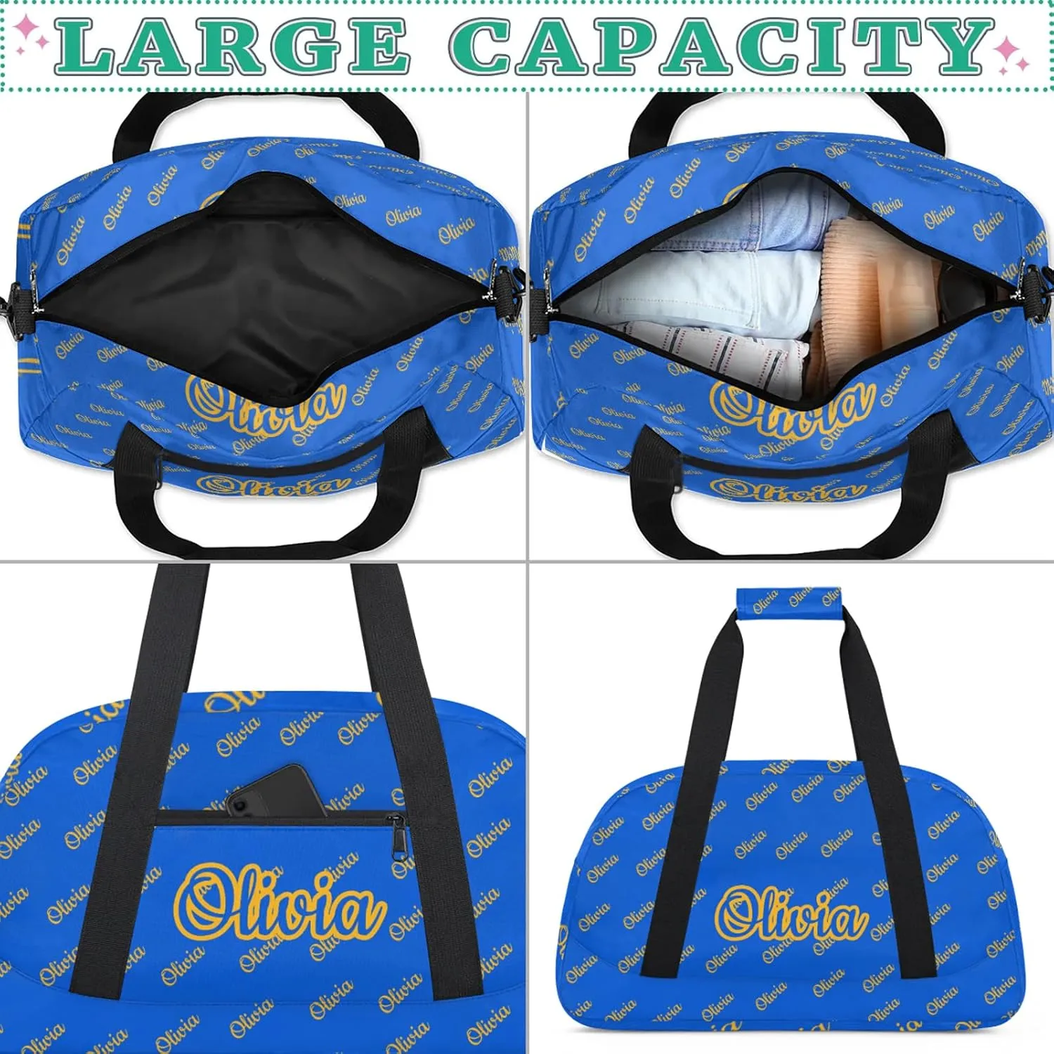 Custom Sport Duffel Bags Personalized Travel Overnight Bag Waterproof Dance Bag Lightweight Carry-On Tote for Women Men 18.9in, Blue Yellow