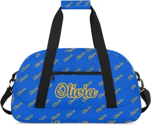 Custom Sport Duffel Bags Personalized Travel Overnight Bag Waterproof Dance Bag Lightweight Carry-On Tote for Women Men 18.9in, Blue Yellow