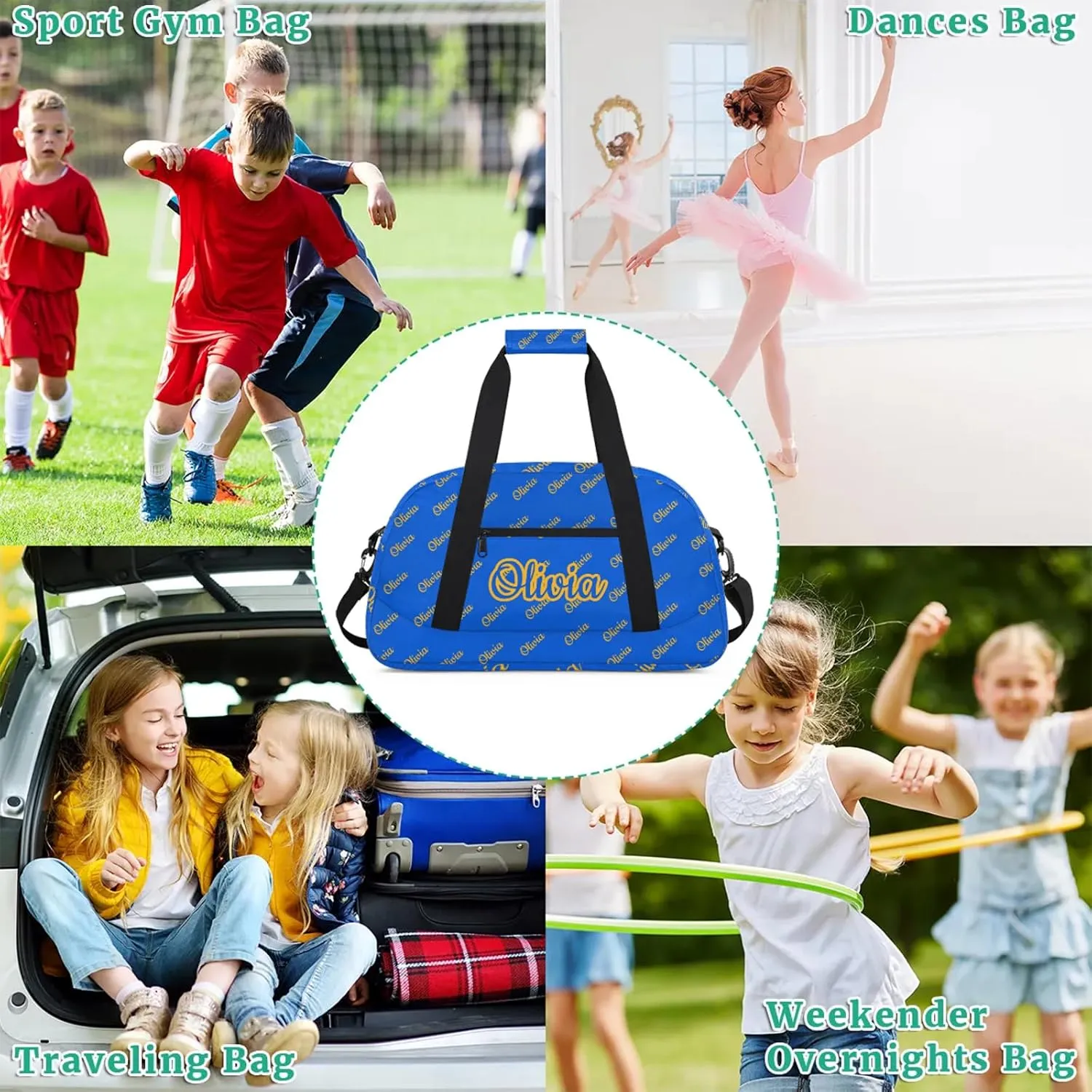 Custom Sport Duffel Bags Personalized Travel Overnight Bag Waterproof Dance Bag Lightweight Carry-On Tote for Women Men 18.9in, Blue Yellow