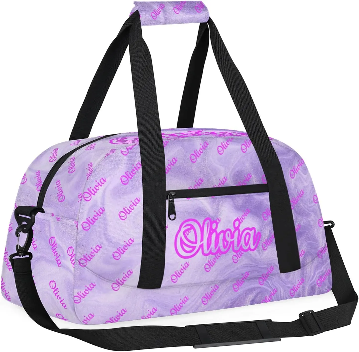 Custom Sport Duffel Bags Personalized Travel Overnight Bag Waterproof Dance Bag Lightweight Carry-On Tote for Women Men 18.9in, Purple Fluid Glitter