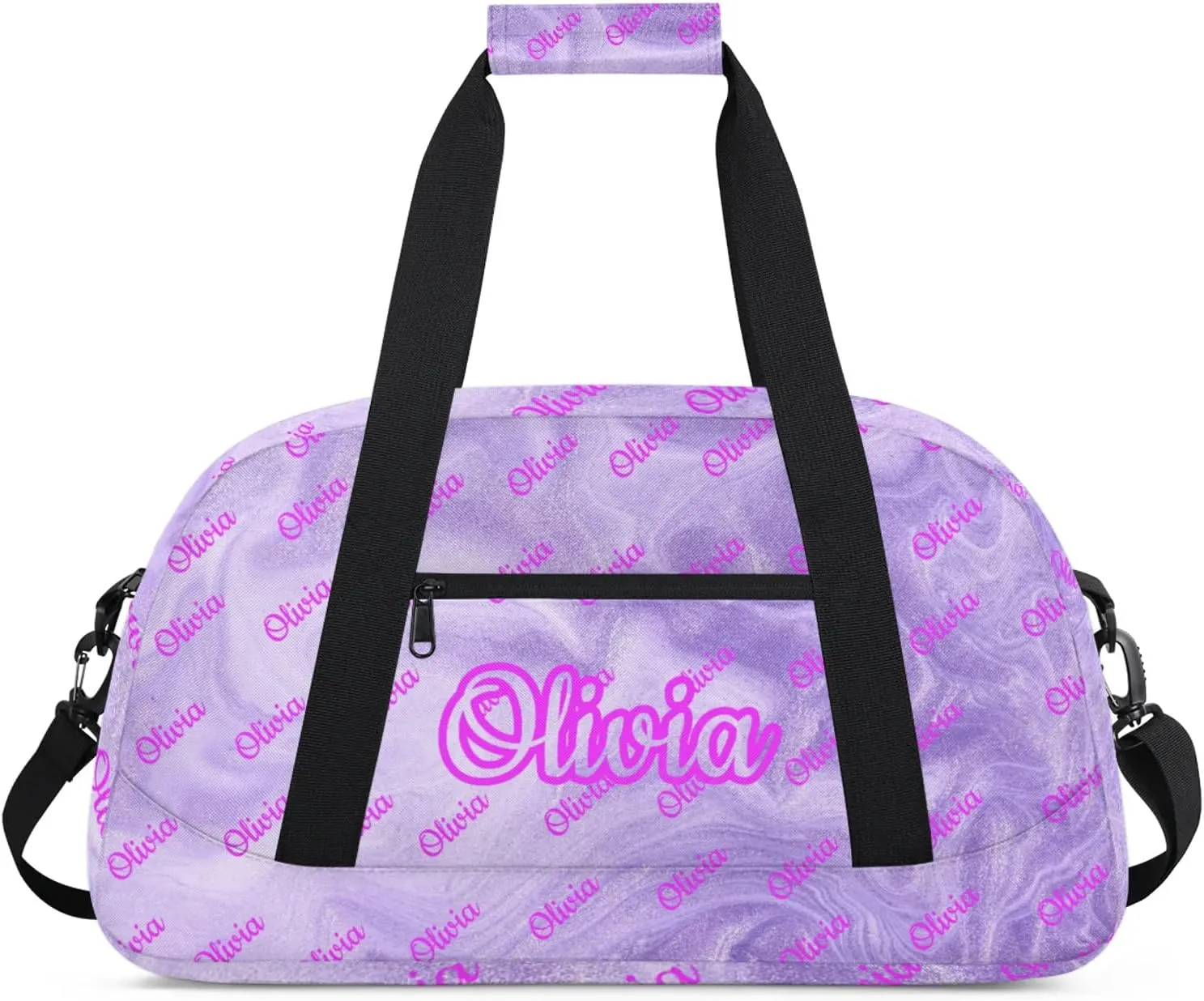 Custom Sport Duffel Bags Personalized Travel Overnight Bag Waterproof Dance Bag Lightweight Carry-On Tote for Women Men 18.9in, Purple Fluid Glitter