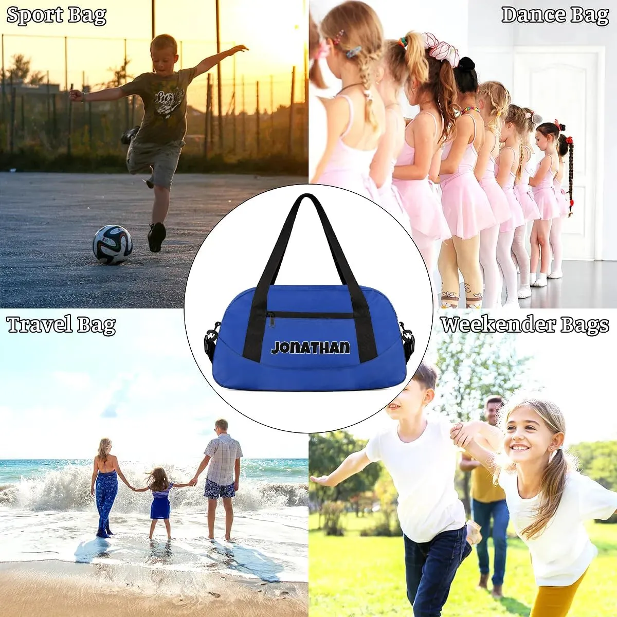Custom Sport Gym Bag, Personalized Name Overnight Duffel Bag for Boys Girls Dance Weekender Bags Travel Tote Bag, Blue A