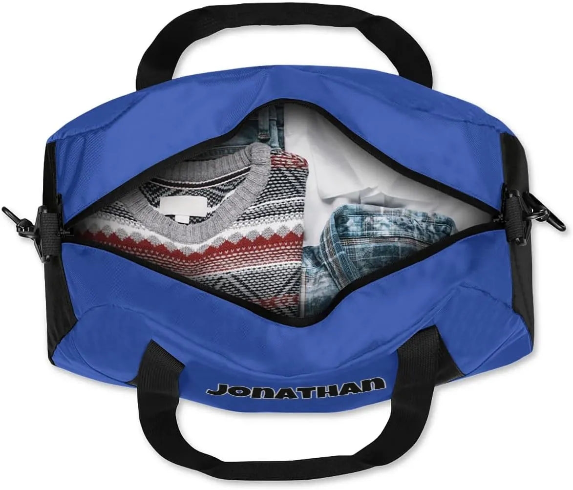 Custom Sport Gym Bag, Personalized Name Overnight Duffel Bag for Boys Girls Dance Weekender Bags Travel Tote Bag, Blue A