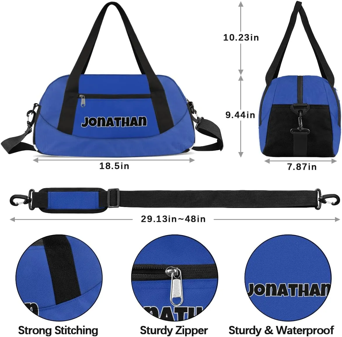 Custom Sport Gym Bag, Personalized Name Overnight Duffel Bag for Boys Girls Dance Weekender Bags Travel Tote Bag, Blue A
