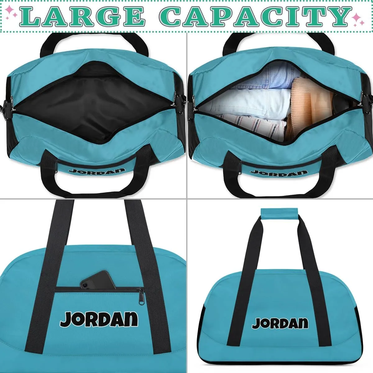 Custom Sport Gym Bags, Personalized Name Overnight Duffel Bags for Boys Girls Dance Weekender Bag Travel Tote Bags, Blue B