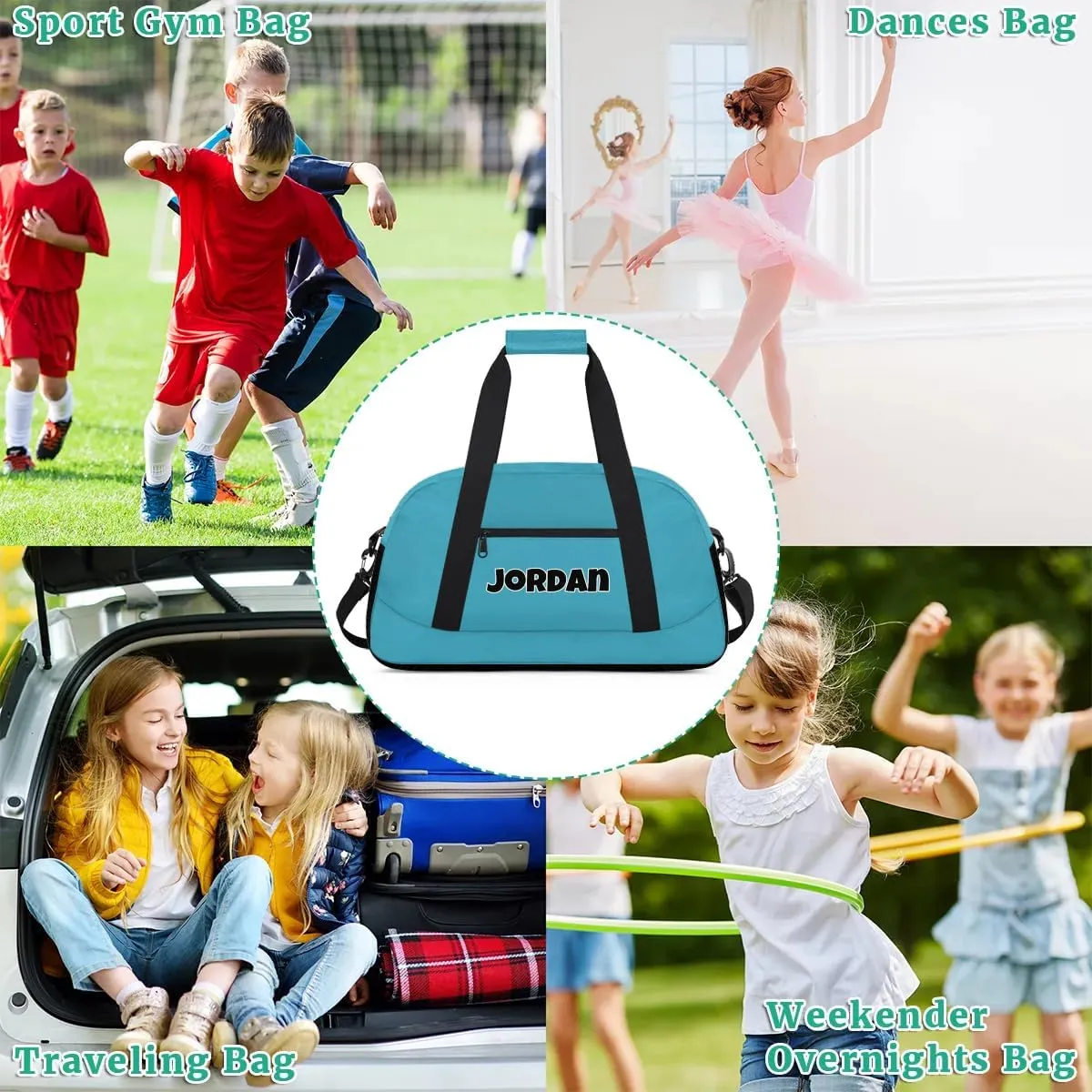 Custom Sport Gym Bags, Personalized Name Overnight Duffel Bags for Boys Girls Dance Weekender Bag Travel Tote Bags, Blue B