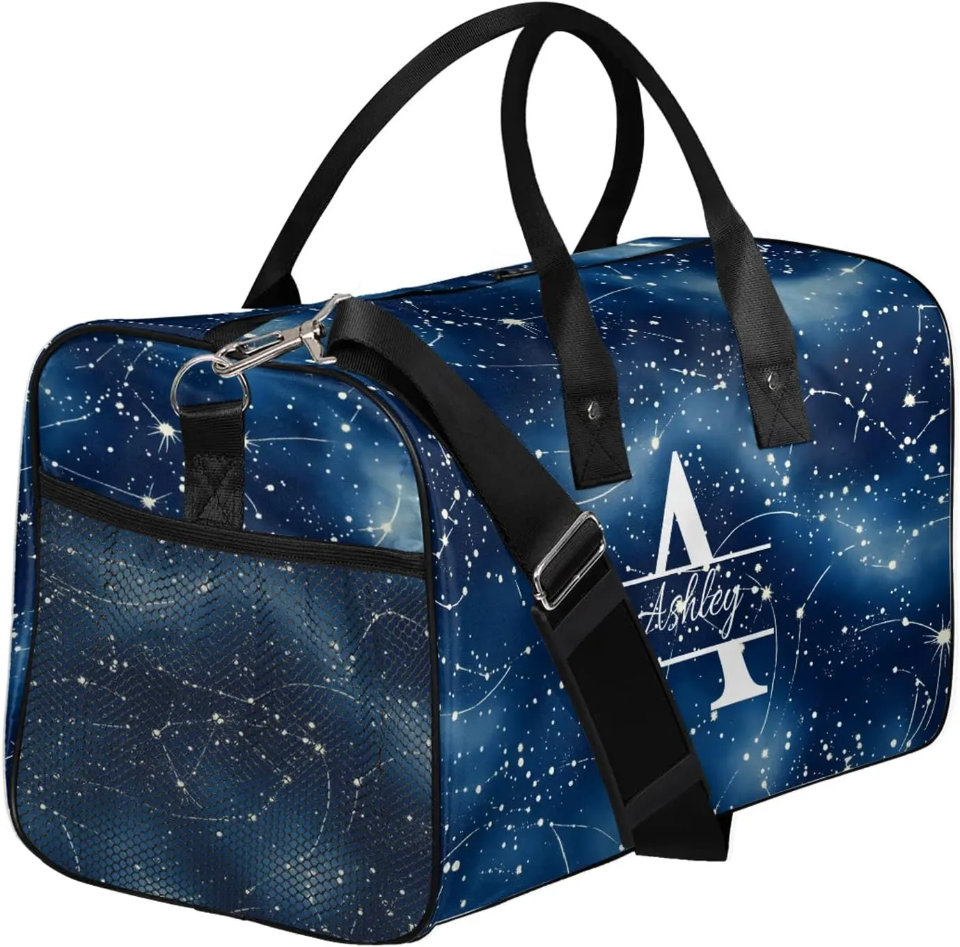 Custom Sports Duffel Bag Personalized Name Dance Gym Bag for Women Men Overnight Weekender Travel Duffel Bags Lightweight 17.4in, Dark Blue Cosmic Starry