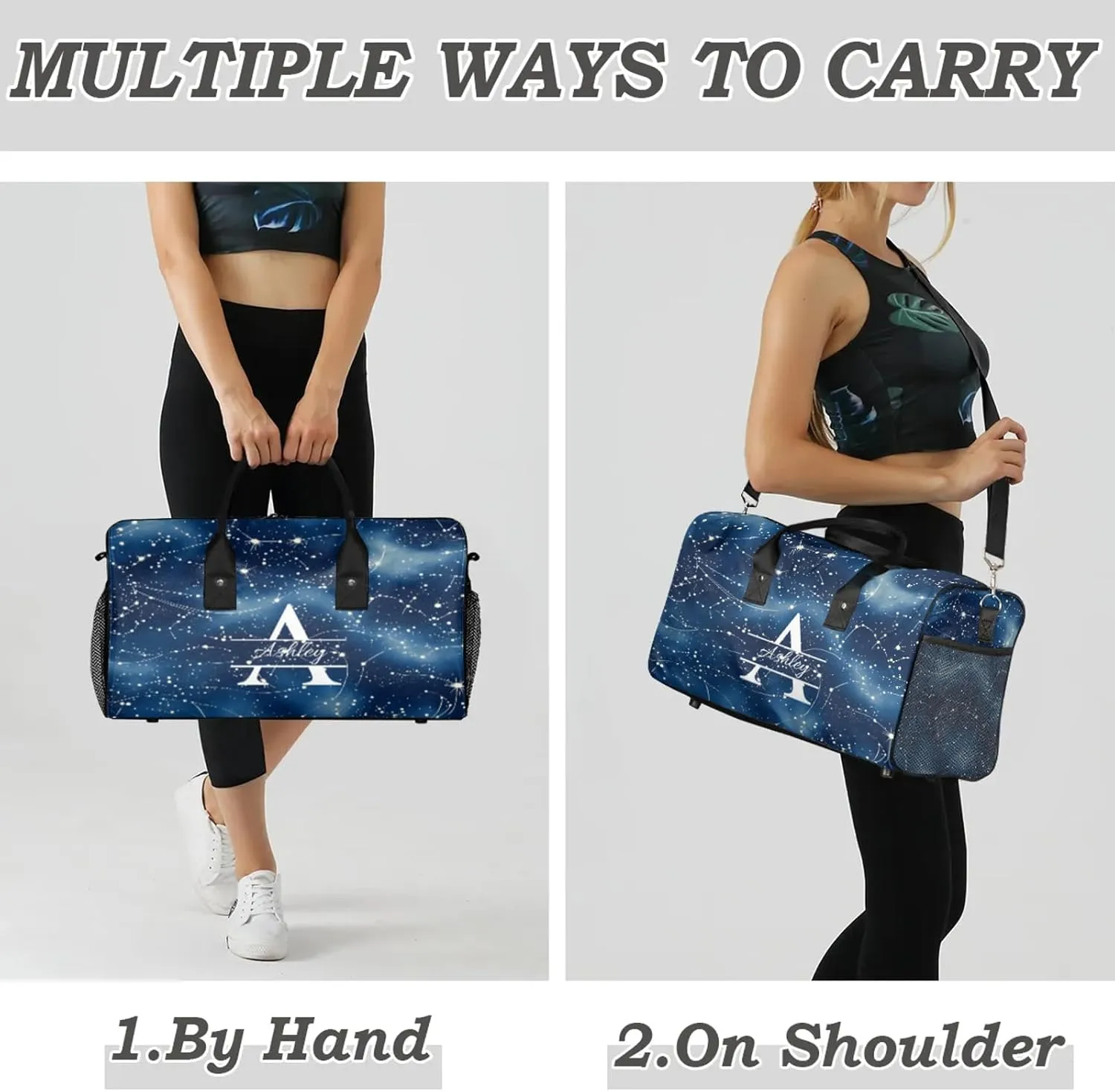 Custom Sports Duffel Bag Personalized Name Dance Gym Bag for Women Men Overnight Weekender Travel Duffel Bags Lightweight 17.4in, Dark Blue Cosmic Starry