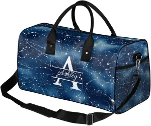 Custom Sports Duffel Bag Personalized Name Dance Gym Bag for Women Men Overnight Weekender Travel Duffel Bags Lightweight 17.4in, Dark Blue Cosmic Starry