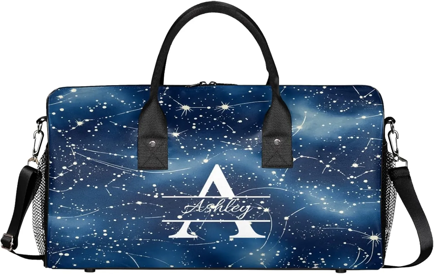 Custom Sports Duffel Bag Personalized Name Dance Gym Bag for Women Men Overnight Weekender Travel Duffel Bags Lightweight 17.4in, Dark Blue Cosmic Starry