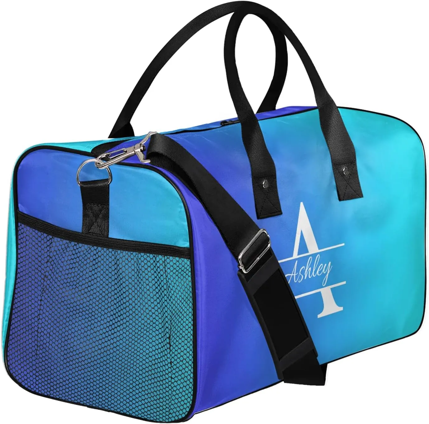 Custom Sports Duffel Bag Personalized Name Dance Gym Bag for Women Men Overnight Weekender Travel Duffel Bags Lightweight 17.4in, Multi Blue